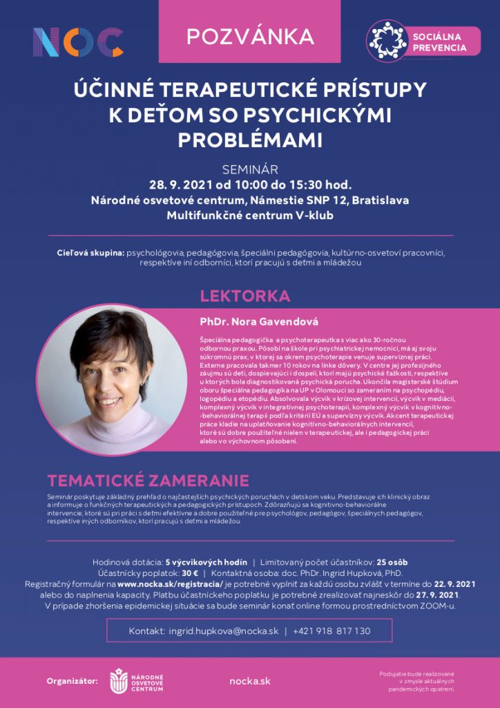 seminár: Účinné terapeutické prístupy k deťom so psychickými problémami