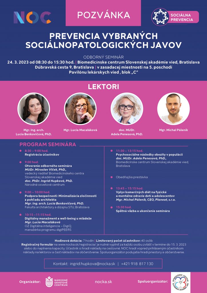 pozvánka na Odborný seminár Prevencia vybraných sociálnopatologickych javov