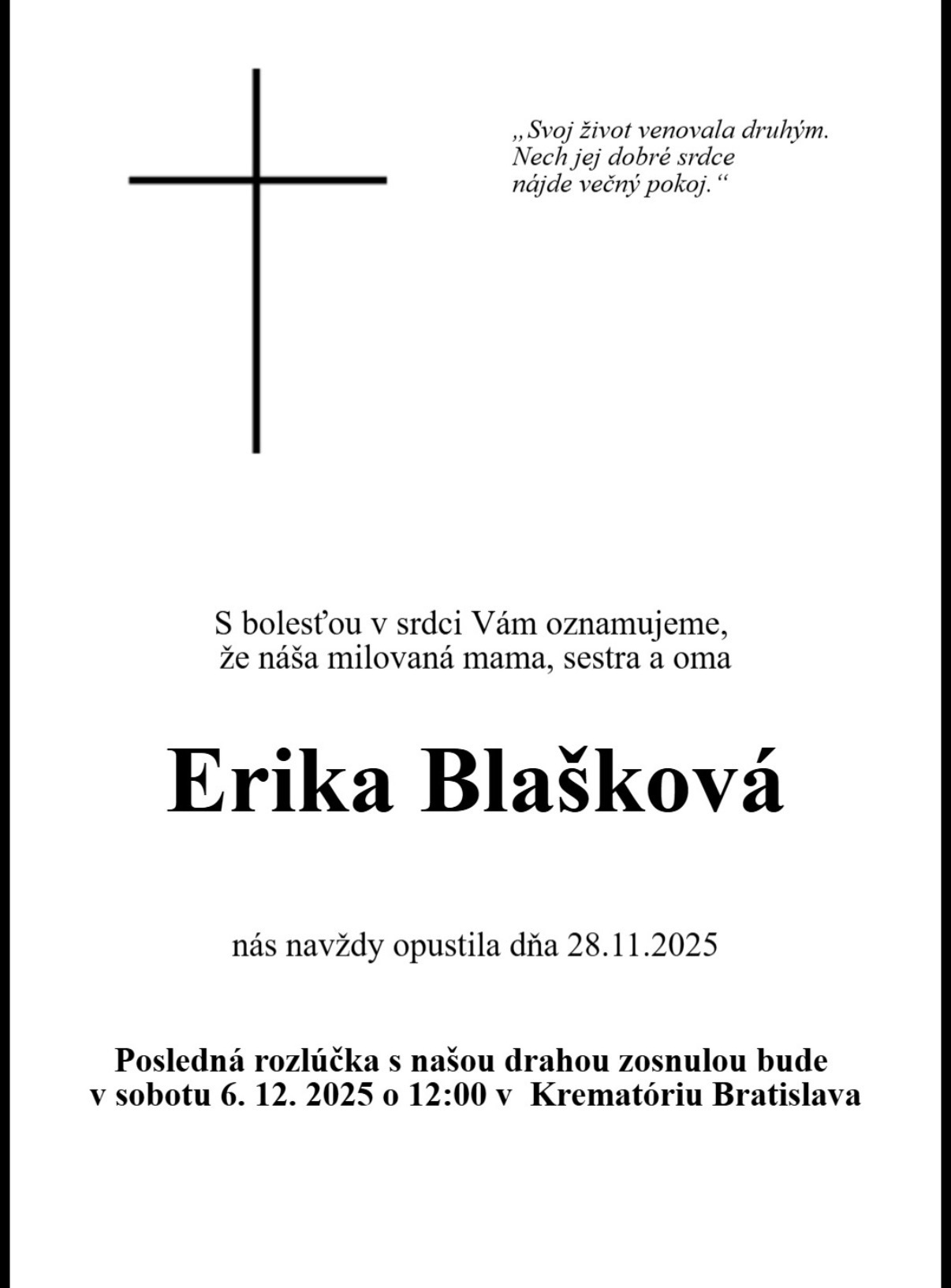 Lúčime sa s Erikou Blaškovou